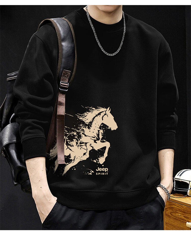 JEEP SPIRIT Men's Red Lunar New Year Sweatshirt Spring Crewneck Long Sleeve Trendy Horse Year Navy Blue M 1