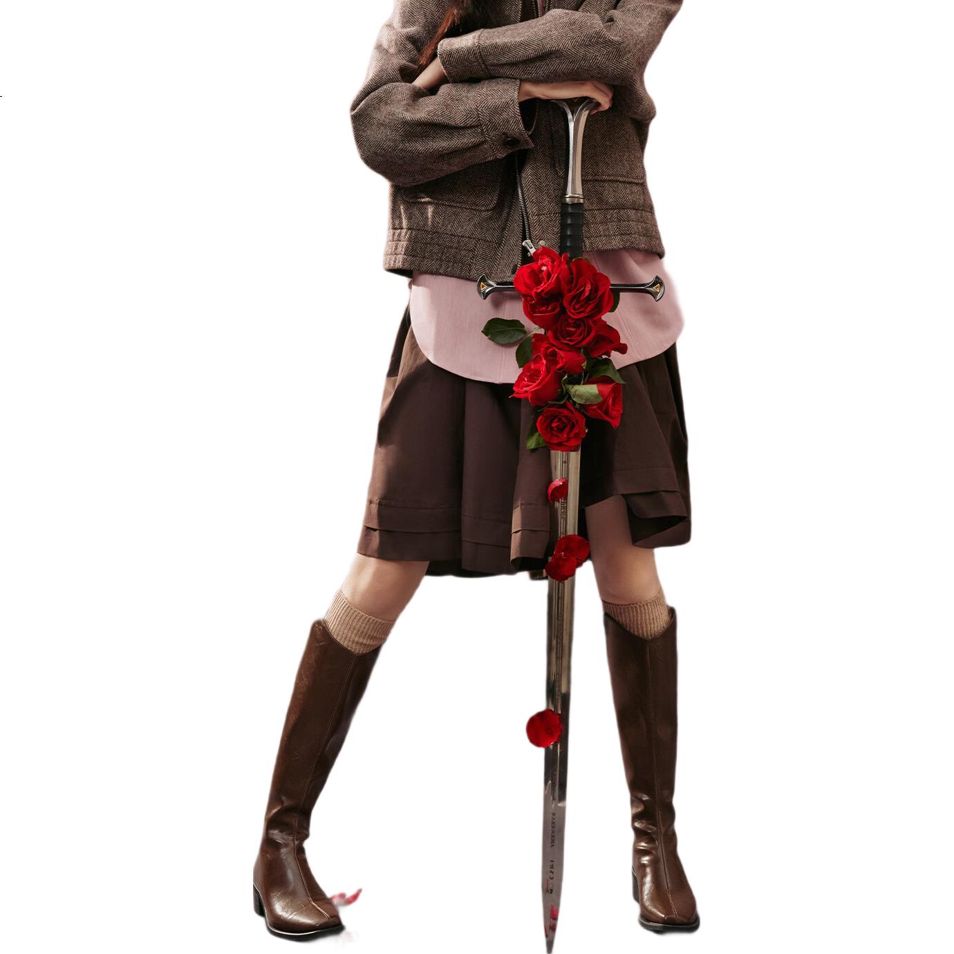 BASTO Rose Knight 25 Winter V-Cut Knight Boots Chunky Heel Women's Long Boots B7201DG5 Brown Size 38