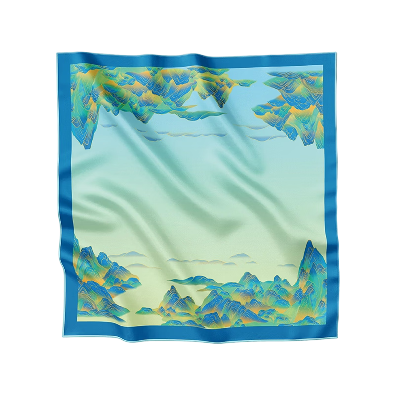 Longquan Xili Pure Silk Scarf Gift Box 100% Mulberry Silk Qing Green Landscape Original Chinese Style Gift for Mom Elders Stone Green