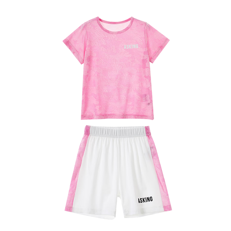 ASK JUNIOR Girls' Summer Thin Short-Sleeve T-Shirt And Shorts Set, Quick-Dry Running Children's Two-Piece Outfit, Pink, Size 140