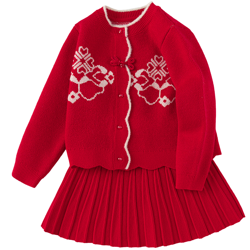 BALABALA Girls' Short Skirt Set, Chinese Style Spring And Autumn Two-Piece Set [National Museum IP Mall Same Style] 201125104001