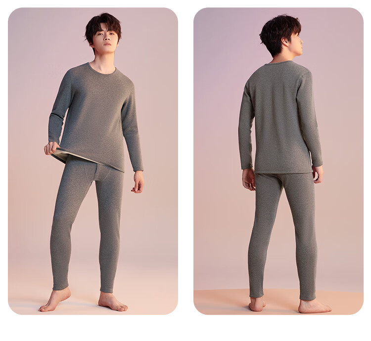 Hodo Women's Thermal Underwear Set Fleece Lined Thickened Colored Spun Crew Neck Base Layer Middle-aged and Elderly Cold Protection Autumn New Bordeaux Red 10