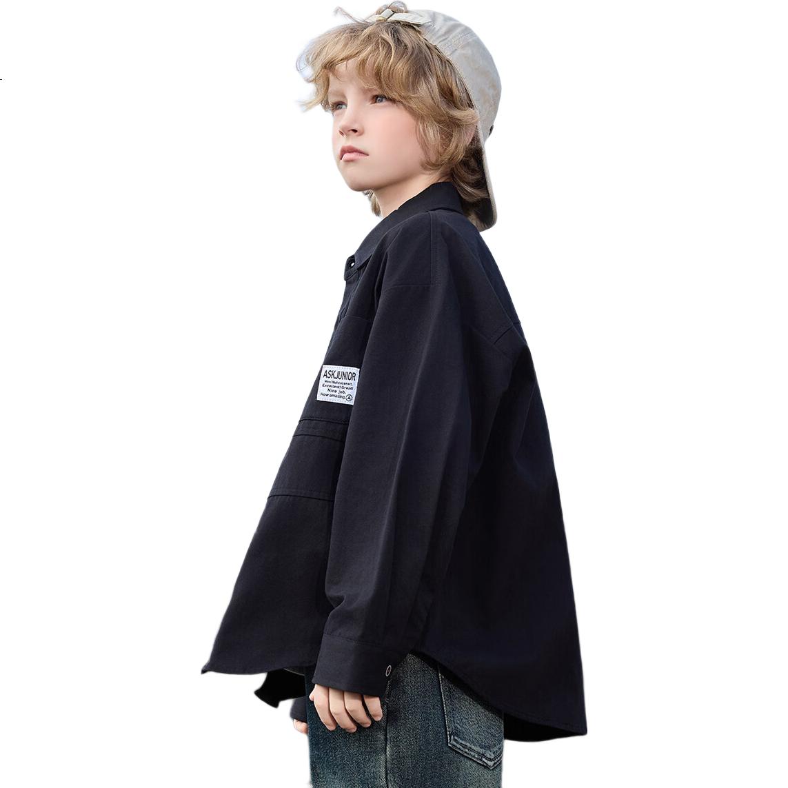 ASK JUNIOR [Pure Cotton] Children's Shirt, 2026 Autumn Season, Turn-Down Collar, Long-Sleeve Boys' Shirt Jacket, for Older Children And Teenagers