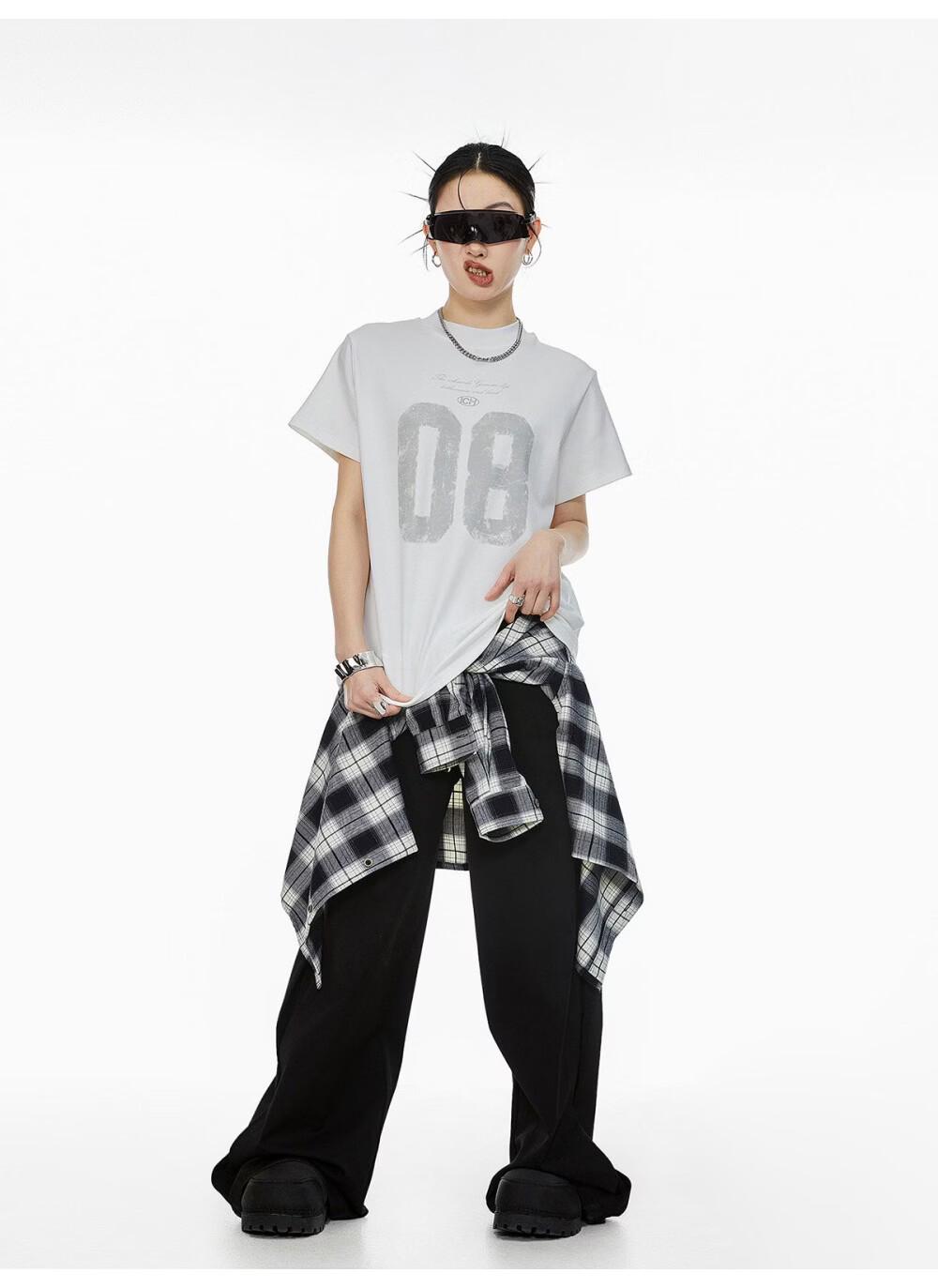 ICH MODE Women's American Slim Fit Shoulder T-Shirt 2026 Summer New Printed Short Sleeve Sports Top White L 8