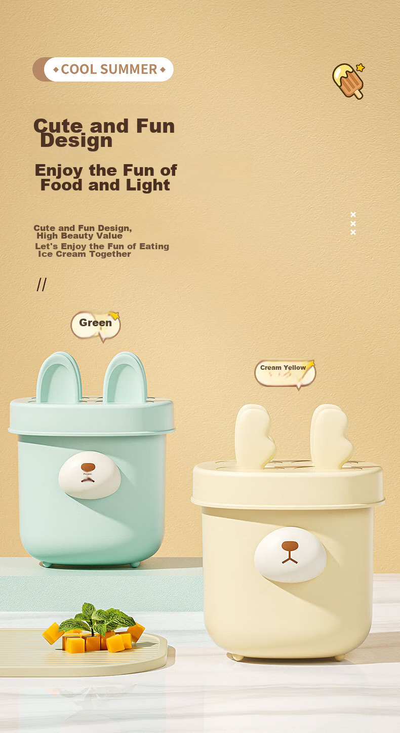 Canjiangjun Homemade Ice Cream Mold for Home Use, Ice Pop And Popsicle Mold, Creative Cartoon DIY Ice Cube Mold, Set of 2 10