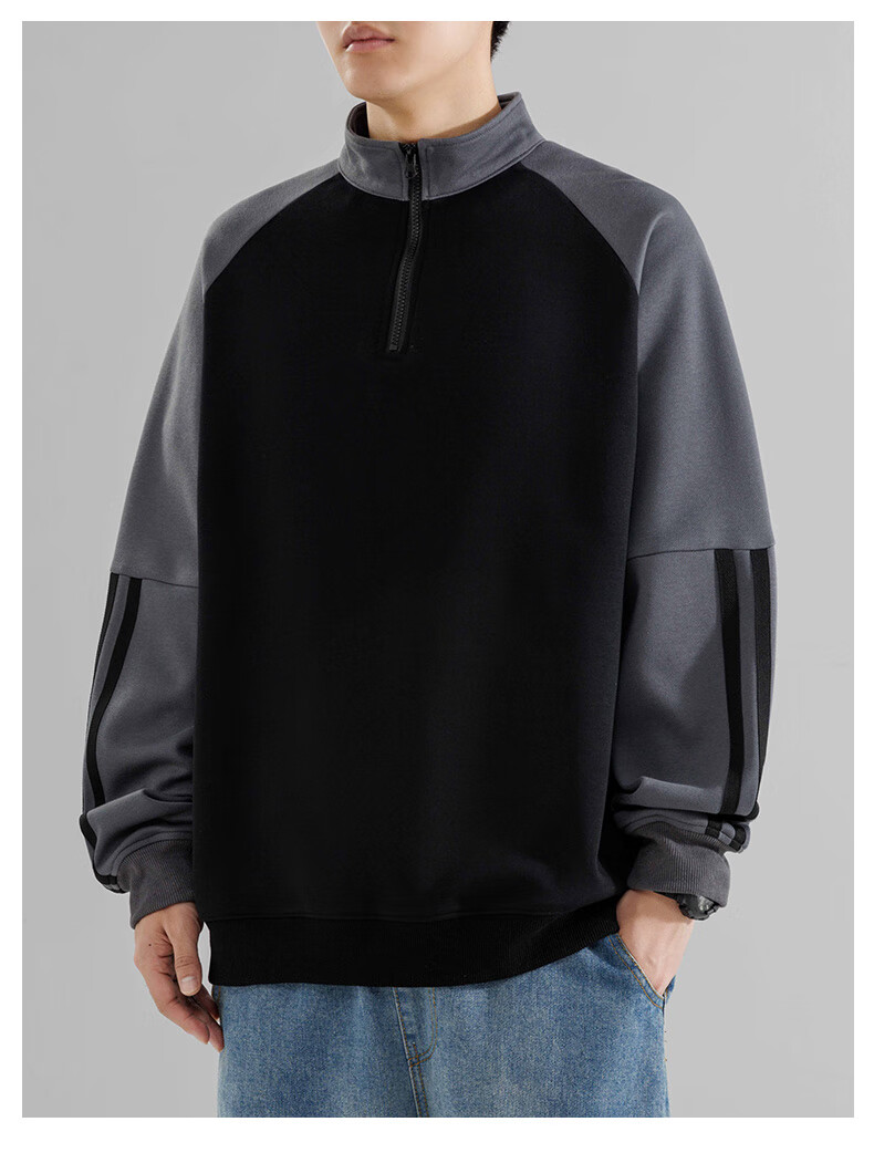 MMOPTOP American-Style Half-Zip Sweatshirt for Men, Spring And Autumn Season, Contrasting Color Raglan Sleeve, Loose Casual Top, 8905 Navy Blue L 12