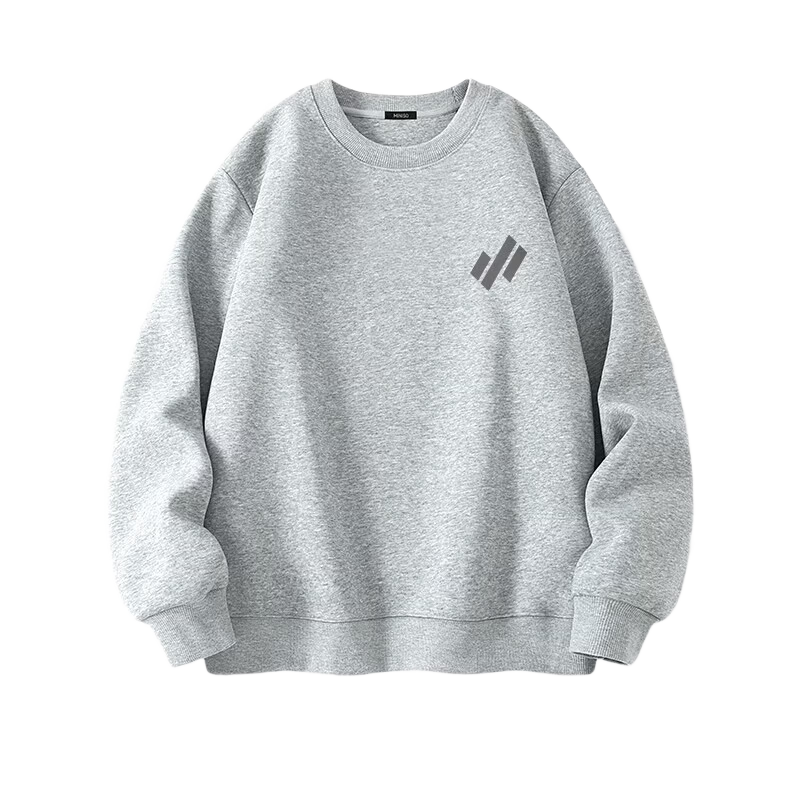 MINISO Men's Winter Thickened Fleece Pullover Hoodie Simple Casual Youth Trendy Crewneck Heather Gray 3XL