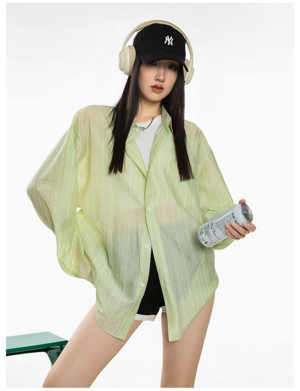 ICH MODE American Style White Shirt Women Summer Loose Physical Sun Protection Shirt Jacket Long Sleeve Top Blue XL 50