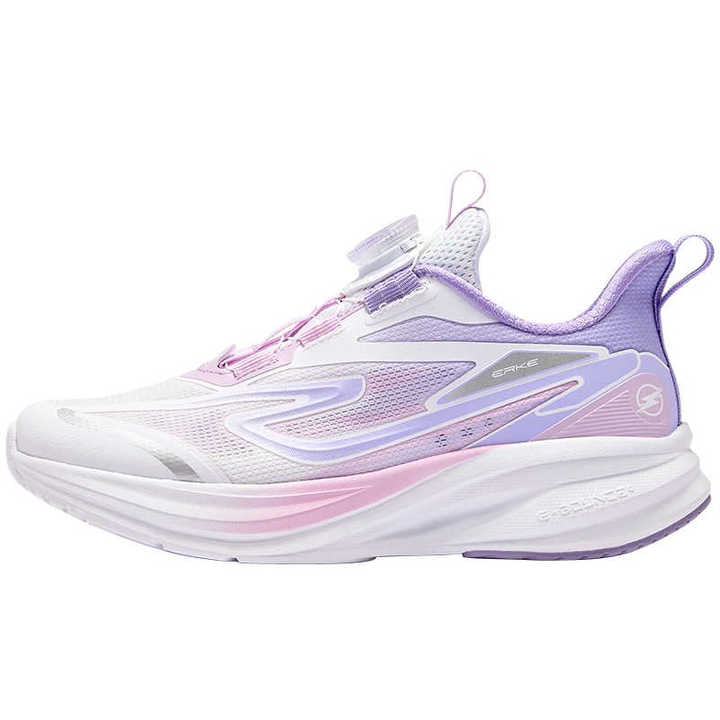 ERKE Kids Unisex Knob Buckle Sports Shoes Children's Cushioning Durable Running Shoes ERKE White/Cherry Blossom Purple Size 34