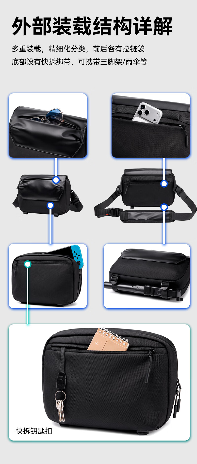 JD Jingzao Explorer Pro Crossbody Chest Bag Waist Bag Shoulder Bag for Men and Women Tablet Switch Portable Messenger Bag 4