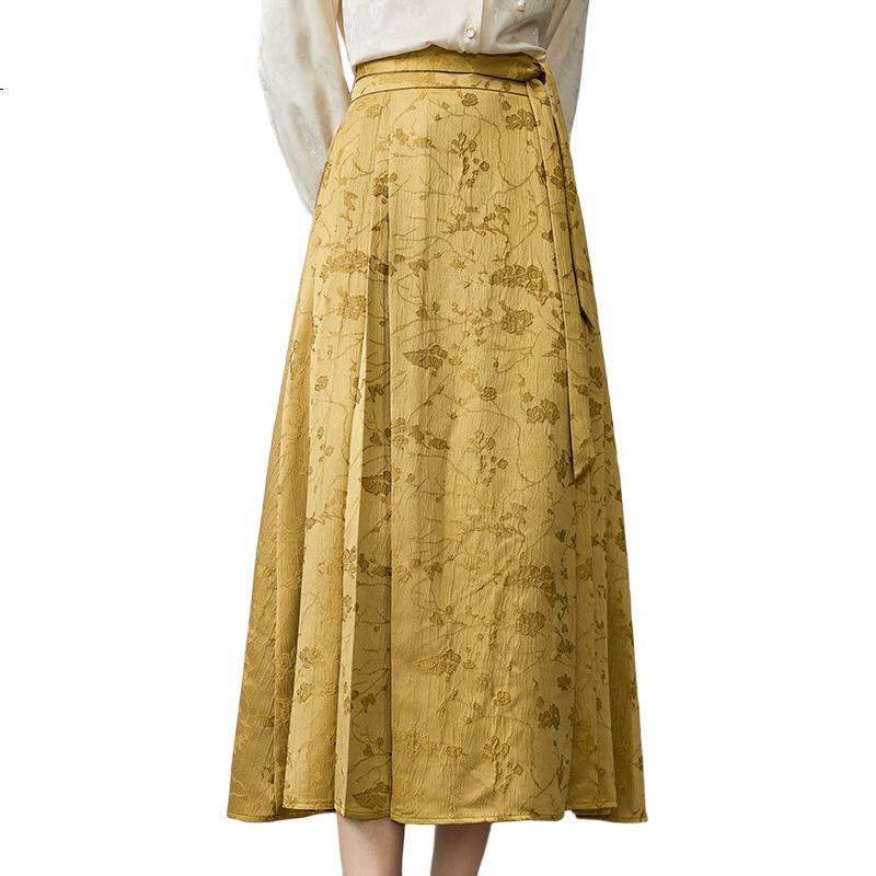 Fan Qin New Chinese Style Jacquard Horse-Face Skirt Spring Loose Half Skirt for Women, Slimming Effect 441Q72650 Antique Bronze Gold