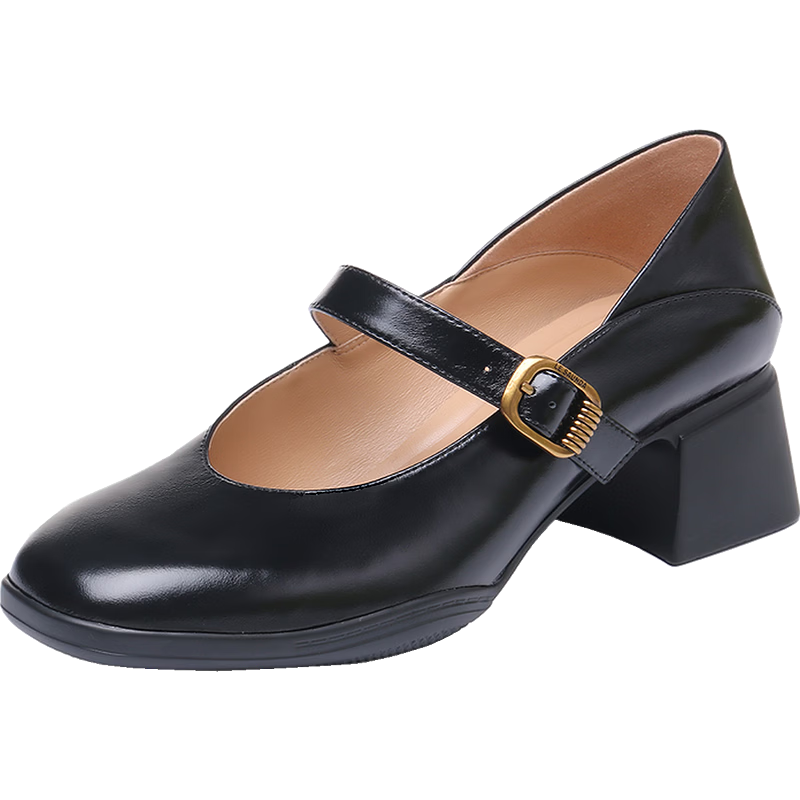Le Saunda 2026 Spring Black Vintage Genuine Leather Chunky Heel Mary Jane Shoes 7M41702 Diva Black BKL37