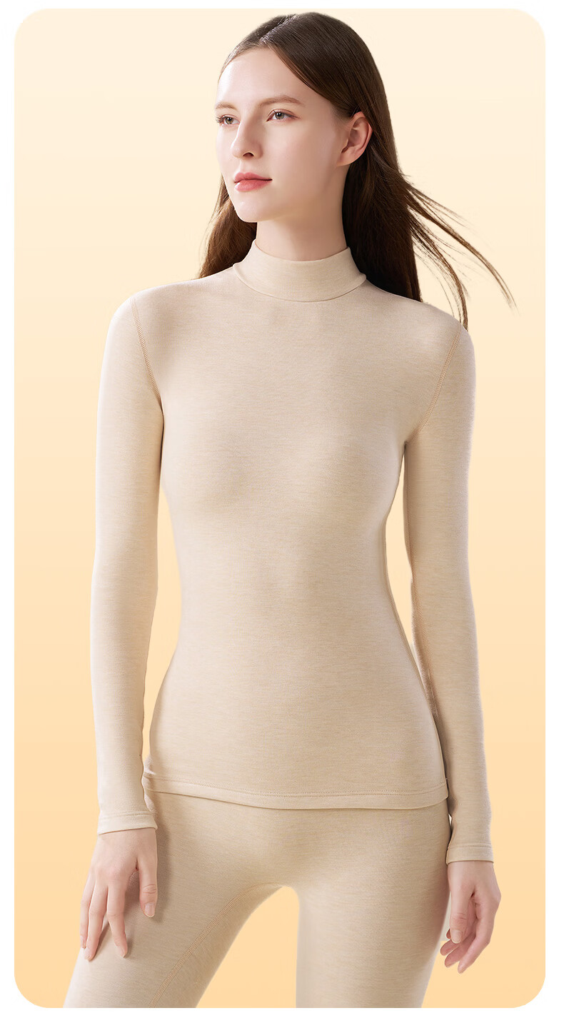 Miiow Women's Cashmere Silk Thermal Underwear Set 2025 Autumn Winter New High Neck Top and Bottom Warm Suit 11