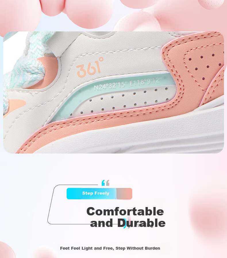 361° Kids Sneakers Children's Casual Shoes 2025 Autumn Boys Girls Soft Cushioned Thick Sole Trendy Bread Shoes Blue Size 36 18