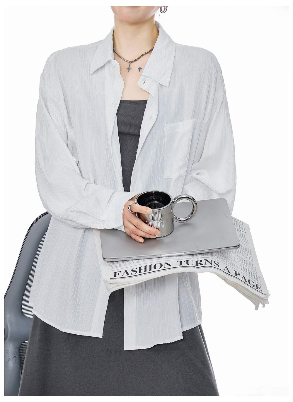 ICH MODE American Texture Physical Sunscreen Long Sleeve Shirt Women 2026 New Summer Premium Shirt Light Blue S 19