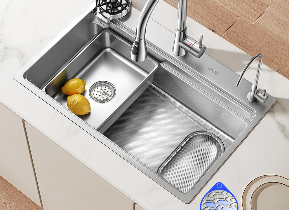 ARROW 3mm Thick 0-Coating Embossed Water Groove Large Single Bowl 304 Stainless Steel Vegetable Washing Sink Handmade Strainer Top-Mount and Under-Mount Basin 7