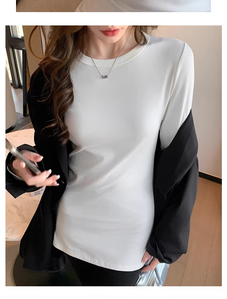 YUZHAOLIN Women's Spring Autumn Mid-Length Long Sleeve T-Shirt Top, Hip-Covering Base Layer 9