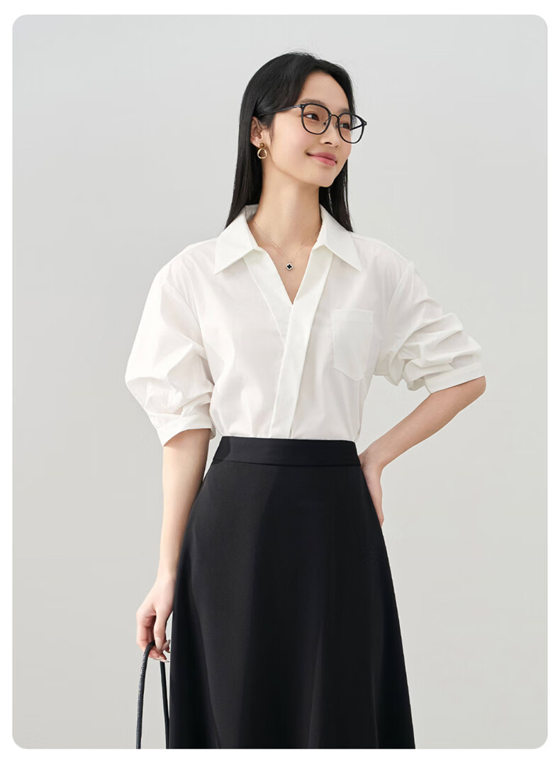 Jeanswest Women's Summer V-Neck French Style OL High-End Inner Wear Commuting Professional White Short Sleeve Shirt L 14