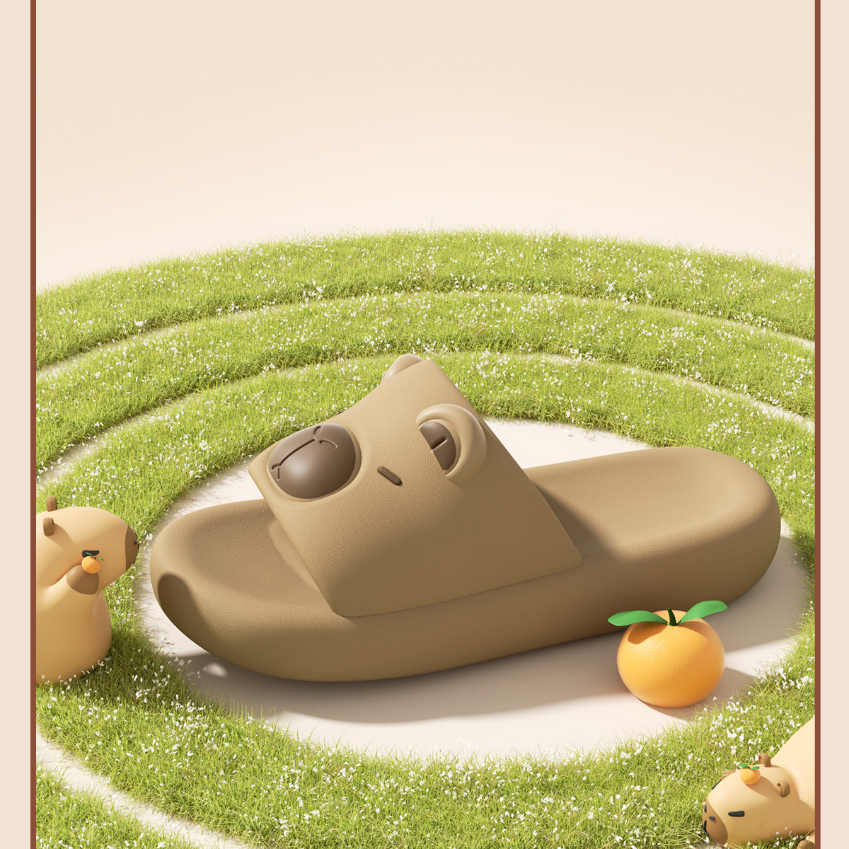 CXOCSI Capybara Parent-Child Slippers Women's Home Non-Slip Outdoor Wear Children's Cartoon Men's Sandals Khaki Size 42-43 8