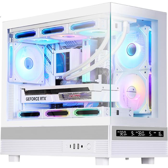 Игровой корпус SAMA Xiaojinghong Screen Display Edition, белый, MATX, панорамный вид 270°, поддержка 360мм водяного охлаждения, 9 вентиляторов, Type-C