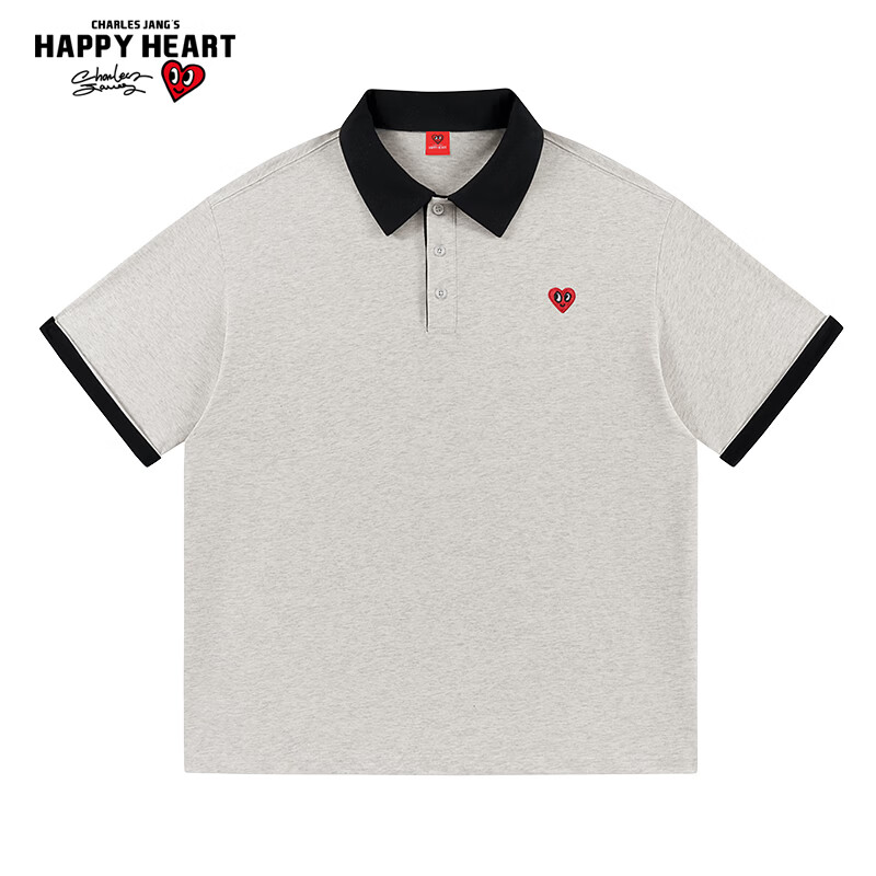 Charles Heart Simple Color-Block Small Heart Couple Casual Cotton Short Sleeve Polo Shirt Unisex Light Heather Gray XL