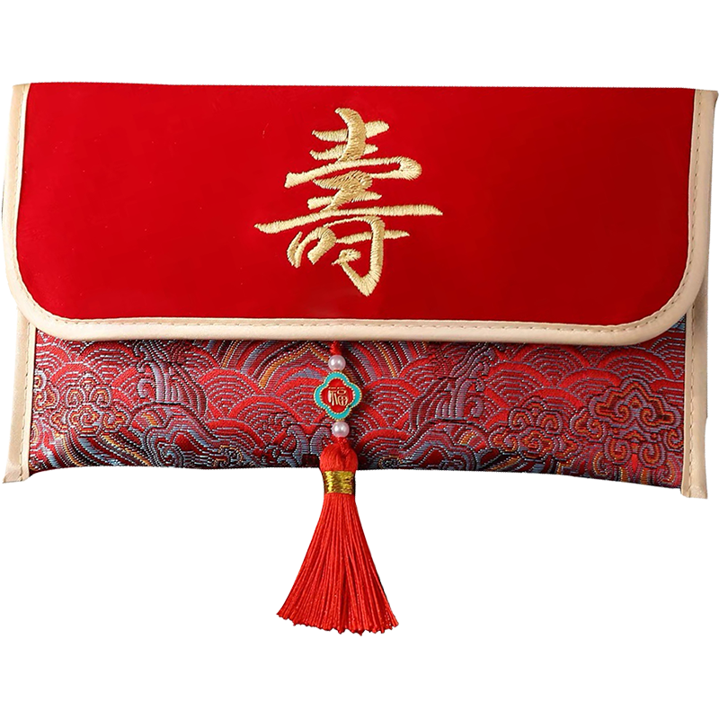 Mengqiao Fu Shou Embroidered Longevity Red Envelope Elderly Birthday Gift Money Bag Large Size Ten Thousand Yuan Birthday Present