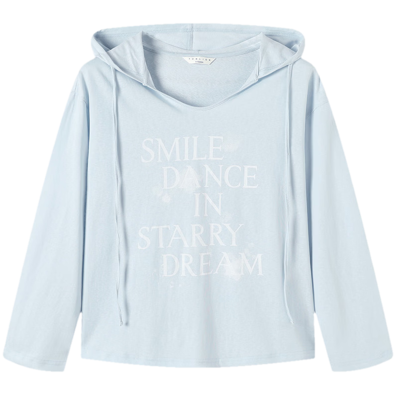 TonLion 2026 Spring Women's Hooded Long Sleeve T-Shirt Water Blue L