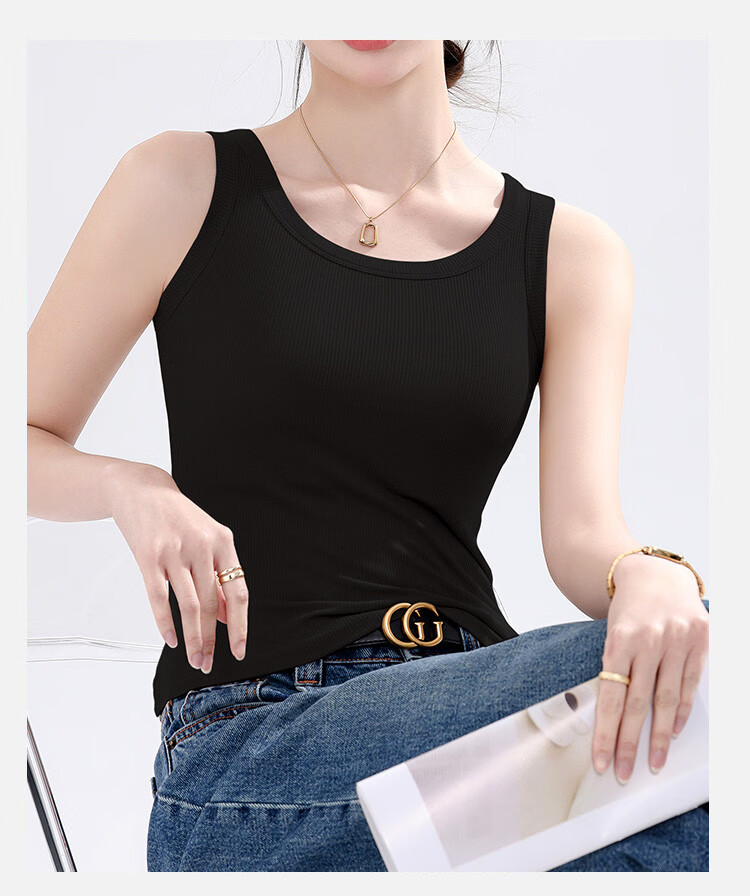 Langsha Women's White Ribbed Sleeveless Tank Top Casual Sportswear Summer Light Coffee L 19