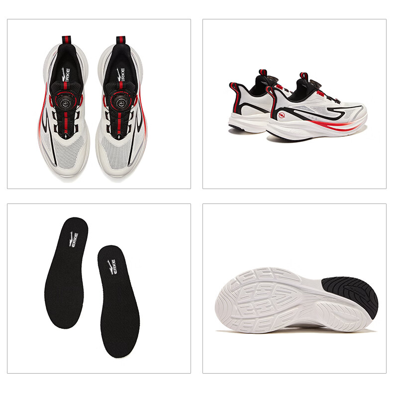 ERKE Kids Unisex Knob Buckle Sports Shoes Children's Cushioning Durable Running Shoes Microcrystalline White/Black Size 40 37