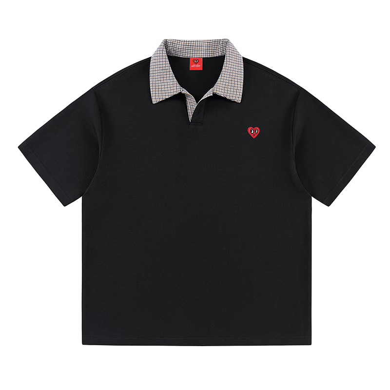 Charles Peach Heart Summer Small Heart Color-Block Breathable Cotton-Padded Couple Casual Unisex Short Sleeve Polo Shirt Light Heather Gray XL