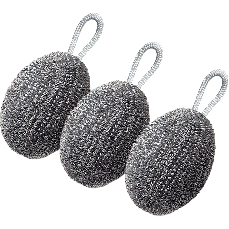 Jiabangshou Steel Wool Scrubber, 3-Pack Kitchen Dish Cleaning Brush, Pot Cleaning Tool, Removes Grease, Cleans Well, Doesn't Shed Lint, Comes with Hanging Rope