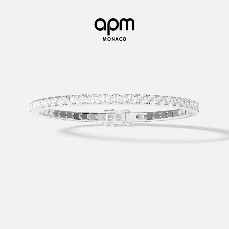 APM Monaco Micro Pave Zirconia Bracelet Minimalist Tennis Bracelet Silver White XS