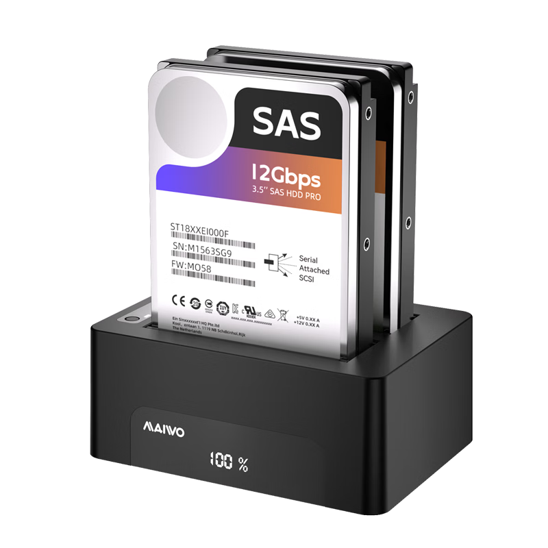 MAIWO Industry First Dual-Bay SAS/SATA Hard Drive Enclosure Dual-Direction Cloning Dock 2.5/3.5 Inch Copier High-Speed Enterprise Server Interface Reader