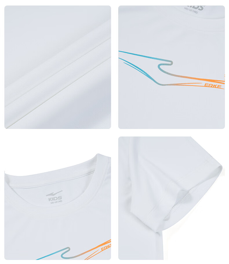 ERKE Kids Boys and Girls Quick-Dry Short Sleeve Children's Crew Neck Summer UV50+ Sun Protection T-Shirt White 110 53