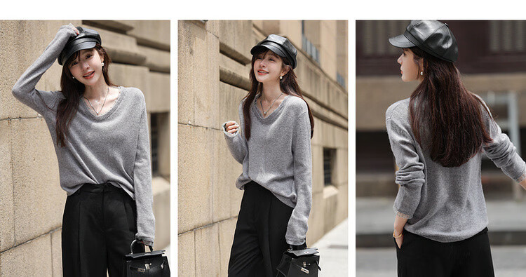 Mt 【Cozy Wool】Autumn Luxury Patchwork V-Neck Soft Loose Knit Sweater for Women 5