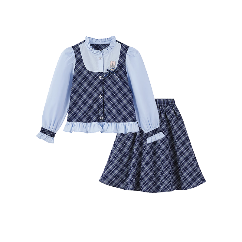 Disney Girls' Spring Autumn 2026 New Stylish Rabbit Police Officer Two-Piece Set with Cardigan Shirt and Skirt