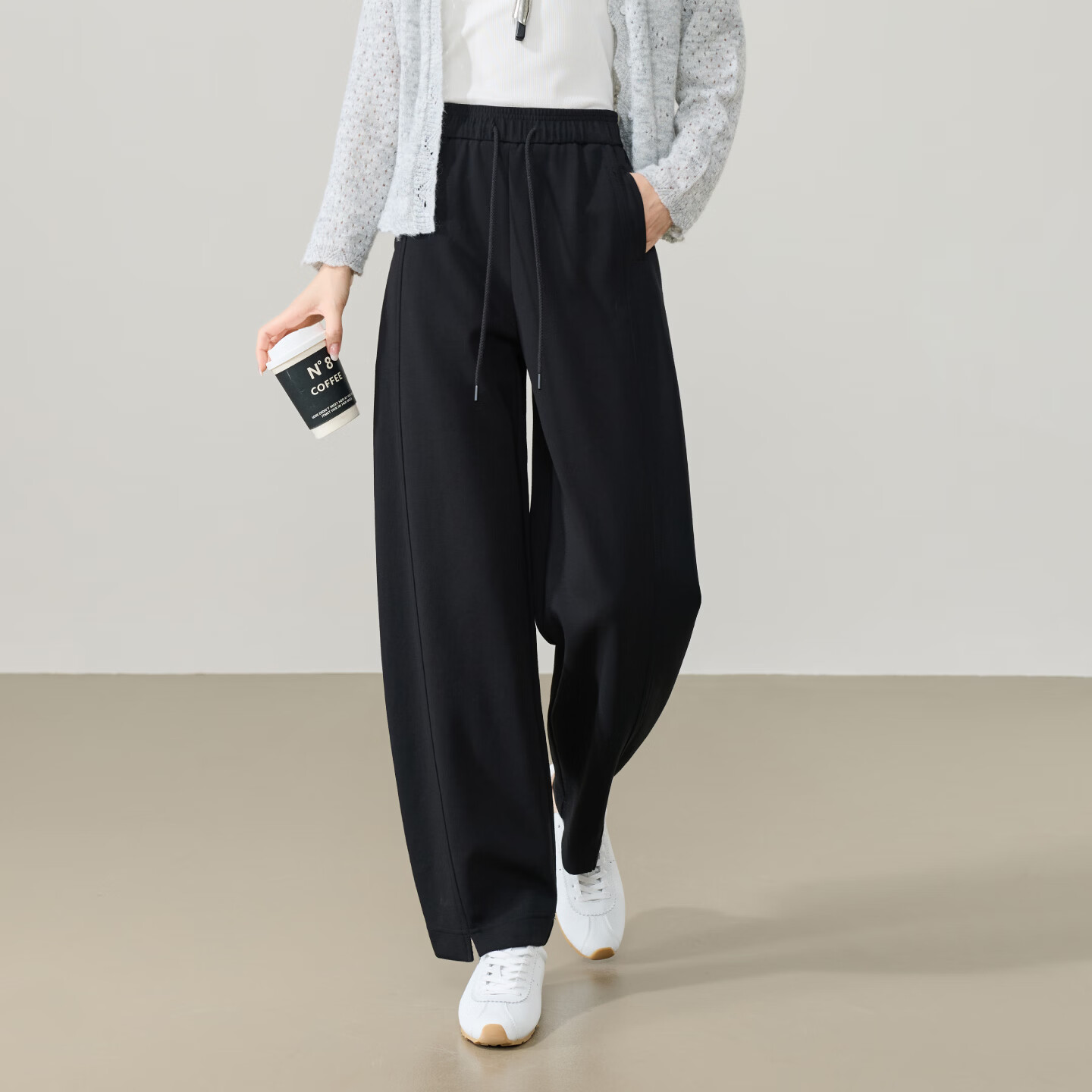 ESE-Y Women's Banana Pants Spring 2026 New Design Split Narrow Straight High-Waist Casual Sports Pants Black Size 32