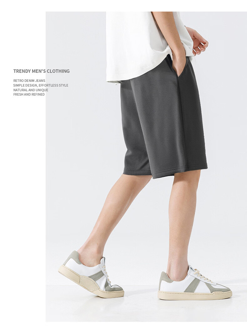 JEANSWEST LIFE Men's Khaki Cotton Terry Shorts Summer Moisture-Wicking Wrinkle-Resistant Relaxed Fit Five-Point Pants B 3