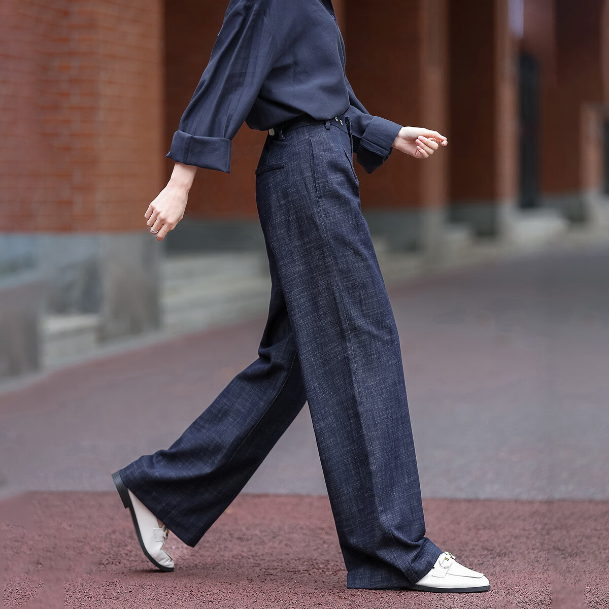 Demana [with Cloud Oxygen Cotton] Spring Smart Commuter Design Pleated Decorative Button Straight Wide-Leg Women's Jeans