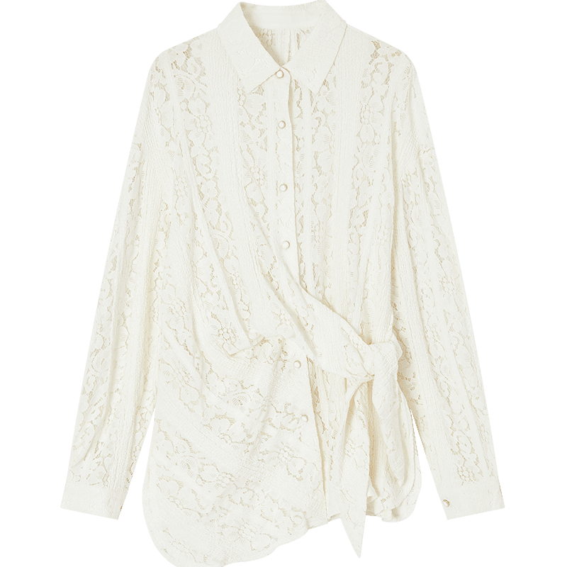 Demana Lace Whisper Spring Cloud Soft Cotton Korean Style Lapel Irregular Tie Hollow Asymmetric Women's Shirt