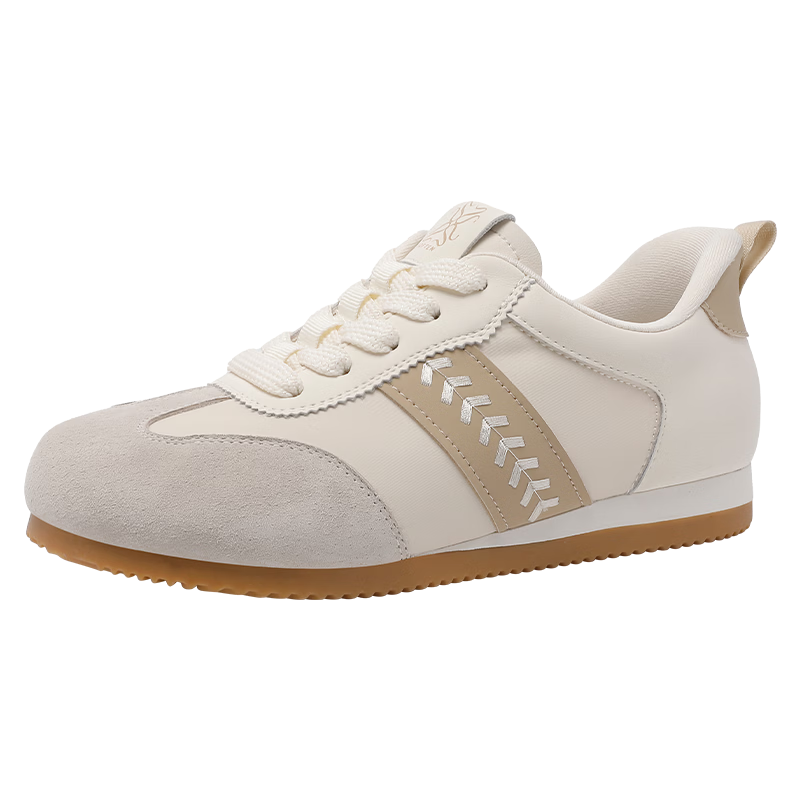 Basto New Women's Patchwork Versatile Derby Shoes Comfortable Retro Slip-On Casual Shoes S1044AM6 Beige Size 35