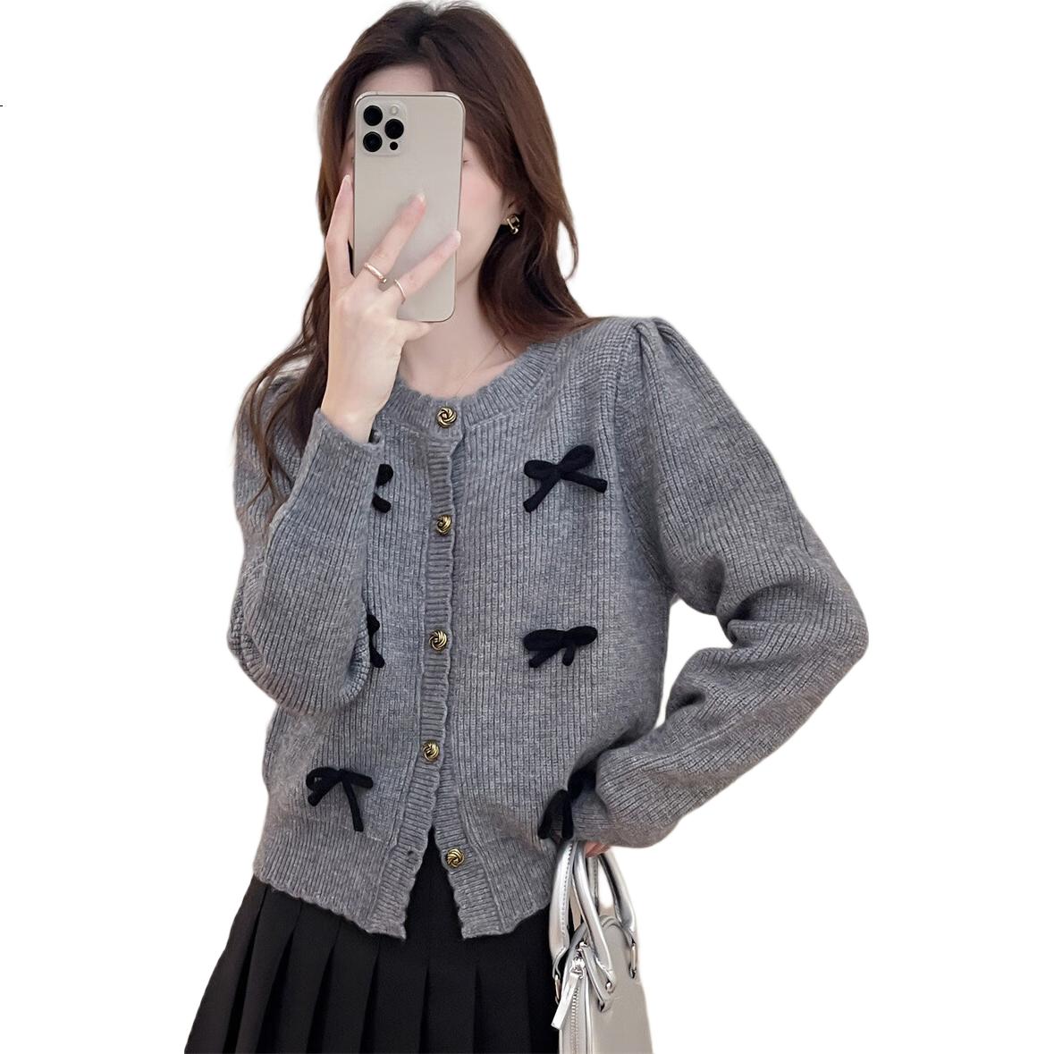 TonLion 2025 Autumn Round Neck Bow Design Cardigan, Gentle Style, Sweet And Versatile, Korean-Inspired Knit Sweater