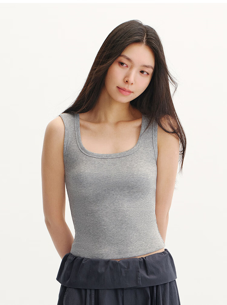 Semir Women's Summer Sleeveless Crop U-Neck Solid Color Cooling Slim Fit Inner Top 2026 Style Versatile Shirt 109326102003 7