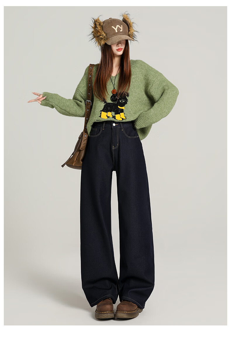 Xueqiman Denim Blue Women's Jeans 2026 Spring New Wrinkle-Resistant Slim Straight High-Waist Wide-Leg Pants 26