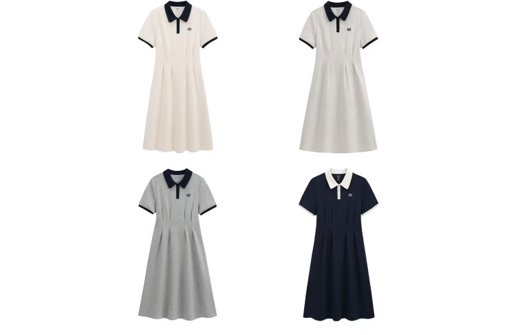 GAP Women's Classic Embroidered Logo Waist-Drawstring Color-Block Collar Short Sleeve Dress 765627 10