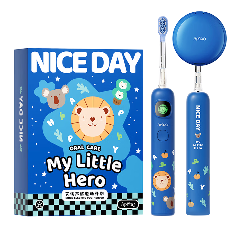 ApiYoo A9pro-F Kids Electric Toothbrush Disinfection Set with Voice Leak-Proof Brushing Reminder for Boys and Girls Ages 3-15, Children's Day and Birthday Gift