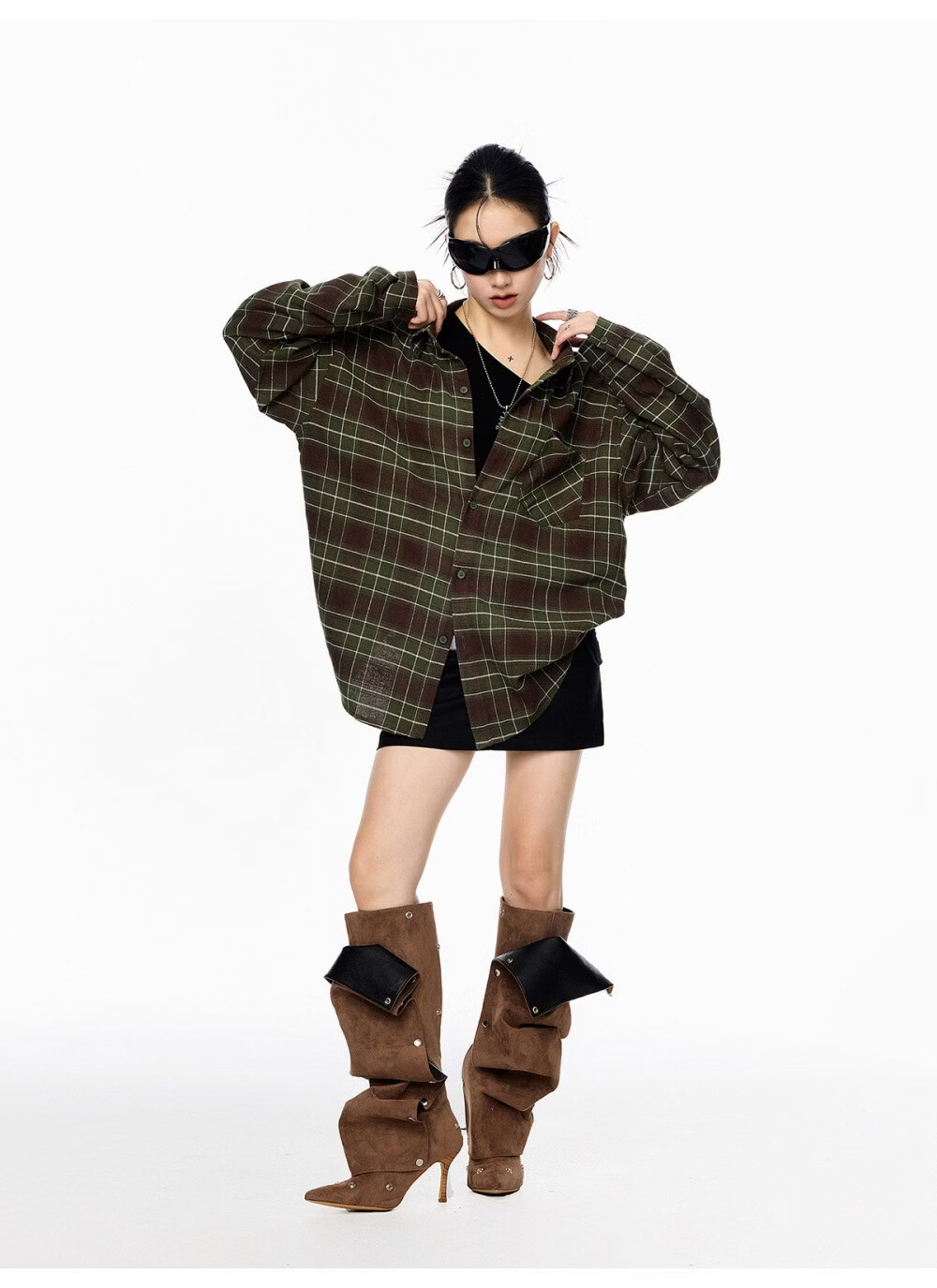 ICH MODE Women's American Style Blue Plaid Shirt Spring New Loose Casual Long Sleeve Shirt Jacket Top Blue L 13