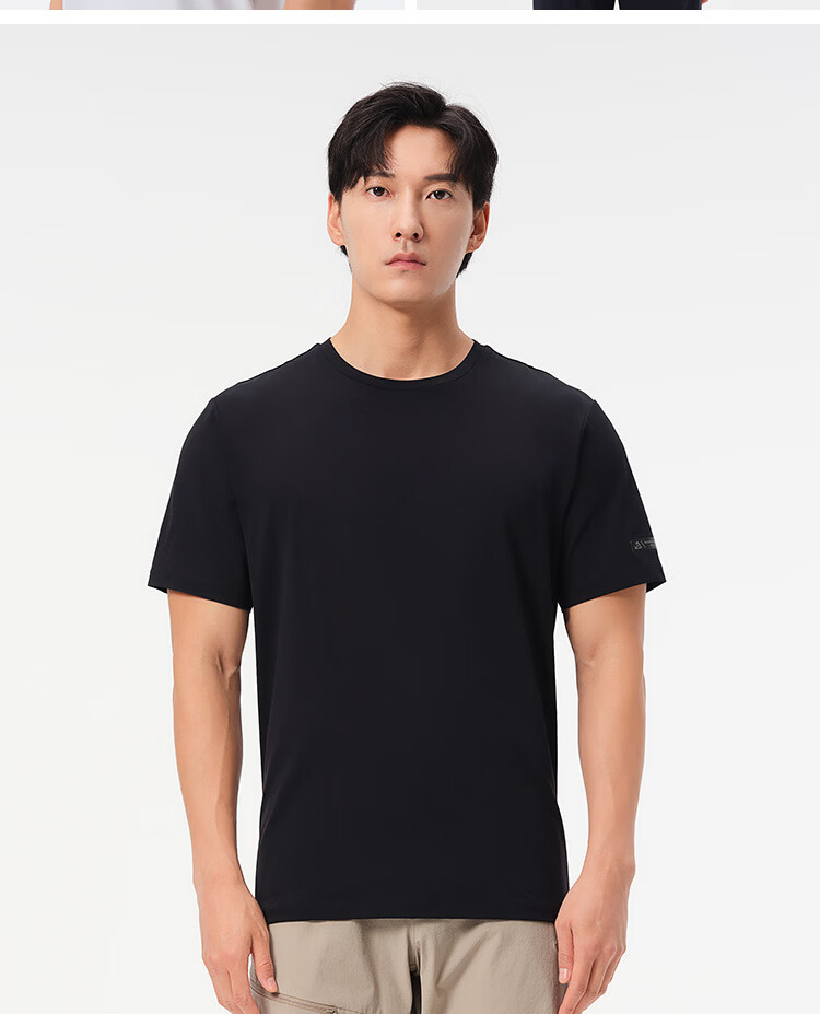 Pelliot Outdoor Quick-Dry T-Shirt Summer Short Sleeve Men Quick-Dry Breathable Antibacterial Crew Neck Half Sleeve 11421509 Black XL 35