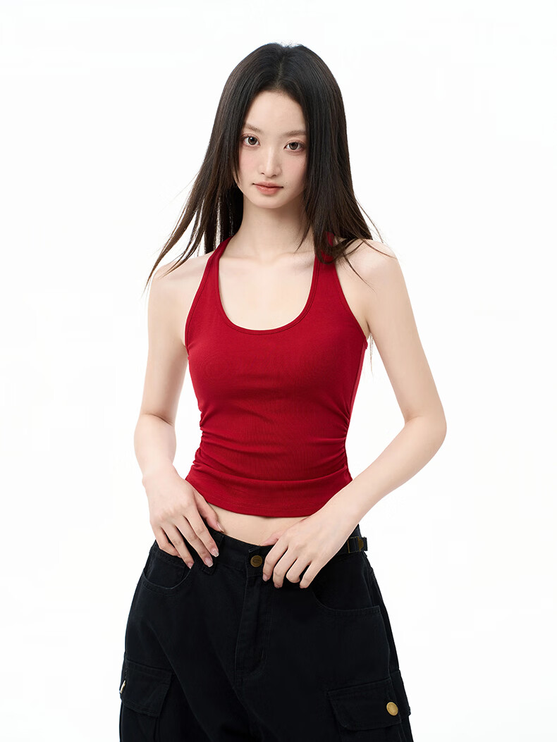 La Chapelle Red Racerback Tank Top with Built-in Padded Bra Summer Inner and Outer Wear Ancola Red S 22