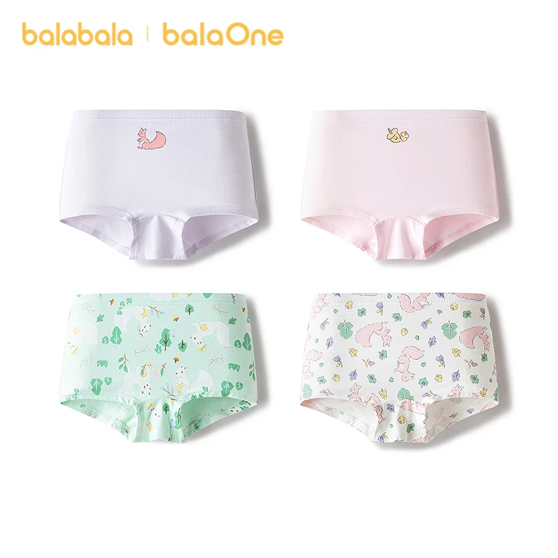Balabala Kids Underwear Boys Boxer Briefs Girls Anti-Exposure Baby 4-Pack Skin-Friendly Comfortable